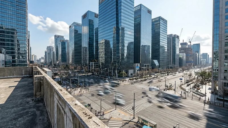 Veo 3.1 Lite image to video: a city skyline time-lapse from midday to golden hour